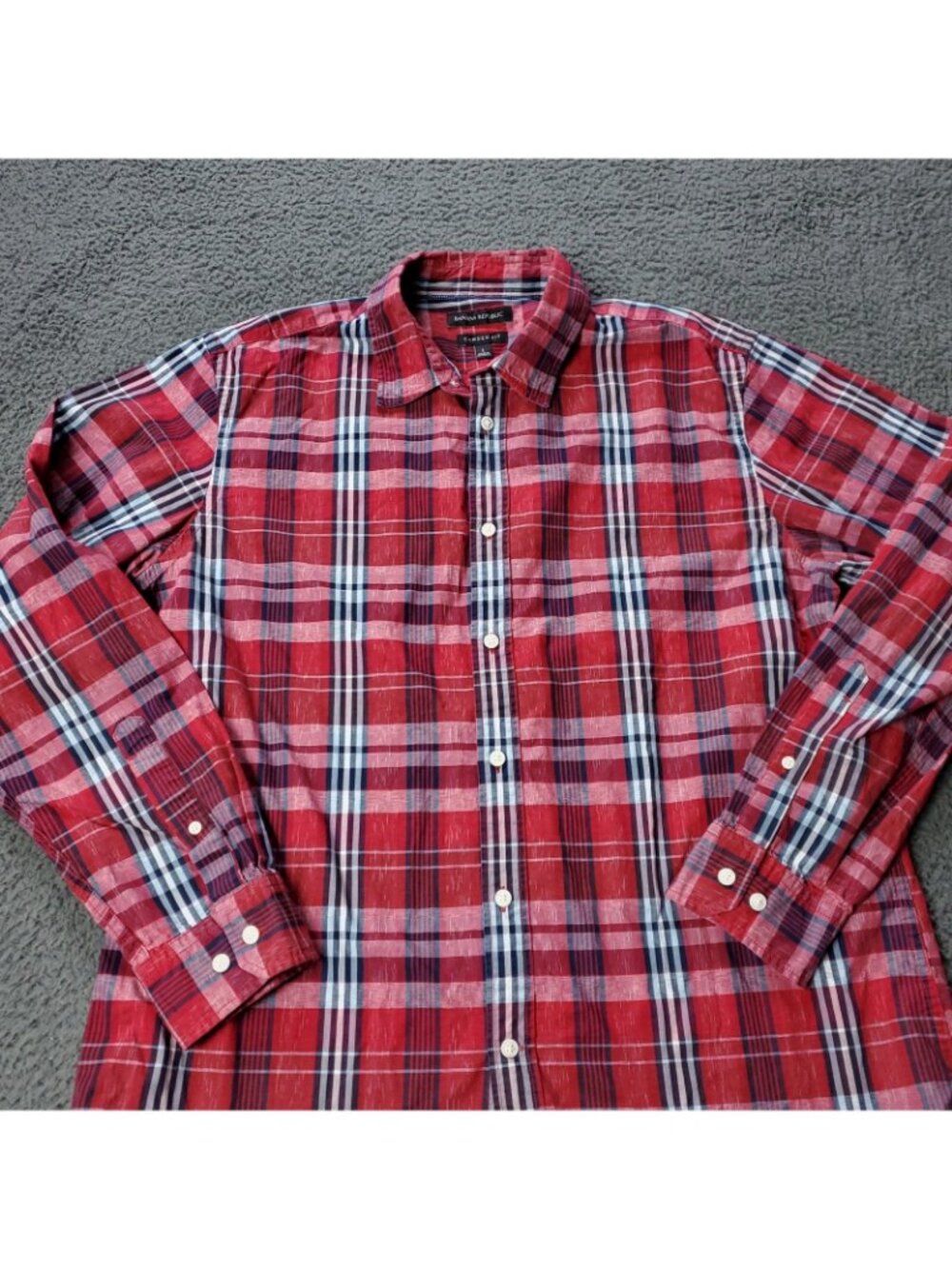 Banana Republic Shirt Mens L Large Red Long Sleeve Camden Fit Plaid Button